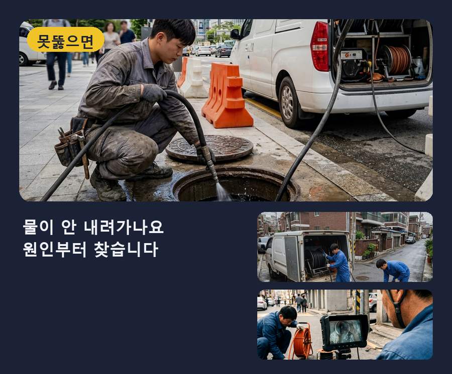 서울 양천구 신월동 배수구막힘 원인 진단 현장 작업 사진 - 배관해결사