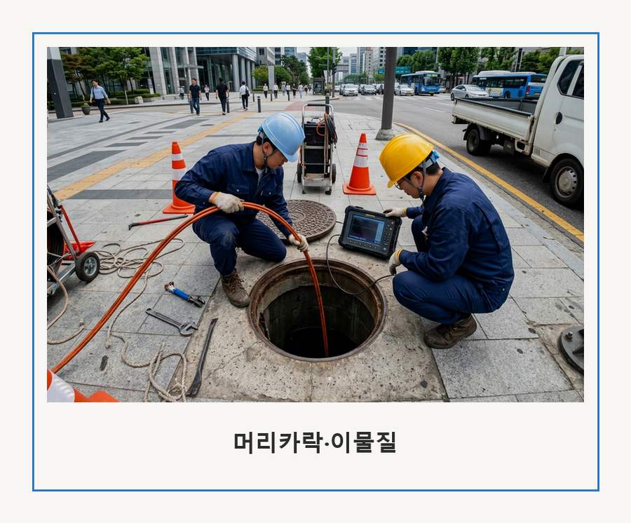 서울 관악구 낙성대동 배수구막힘 고압세척·관통 작업 모습