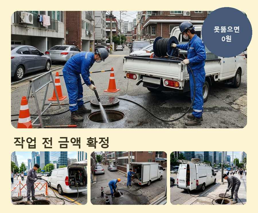 포천시군내면구 읍리 하수구막힘 고압세척·관통 작업 모습